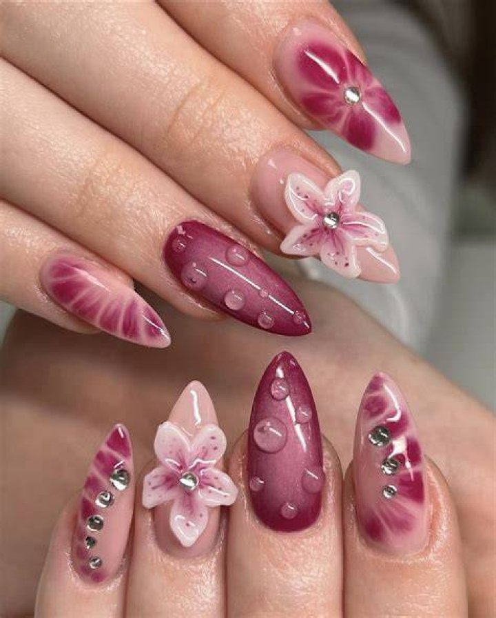 3D sculptural gel nails with floral and embellishment details for 2026