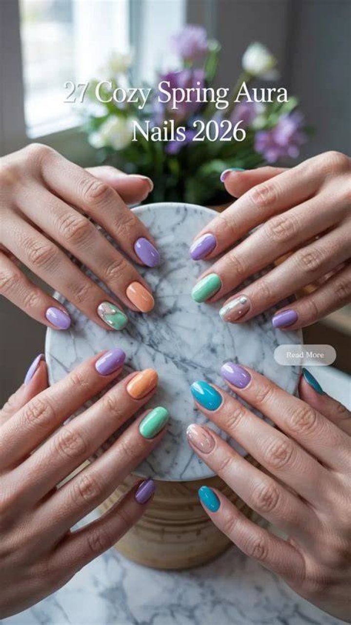 Aura nails with blurred dreamy gradient color effect in purple and pink